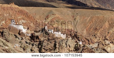 Panoramic View Of Ruins At Basgo Monastery, Leh, Ladakh, Jammu And Kashmir, India