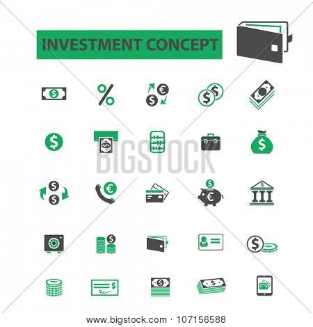 investment, bank, trading, finance, money, check concept  icons, signs vector concept set for infographics, mobile, website, application
