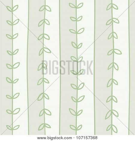 Vertical ivy branches. Vector romantic hand draw striped seamless floral background