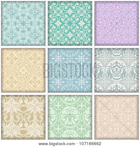 Set of 9 vintage retro geometric seamless patterns