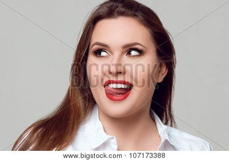Portrait Of Beautiful Plus Size Curly Young Woman