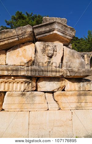 Ruins Stone   Theatre In  Antalya    Sky And  Old  Temple