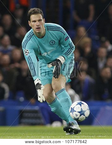 LONDON, ENGLAND - NOVEMBER 04 2015: goalkeeper Asmir Begovic of Chelsea during the UEFA Champions League match between Chelsea and Dynamo Kyiv at Stamford Bridge on November 04, 2015