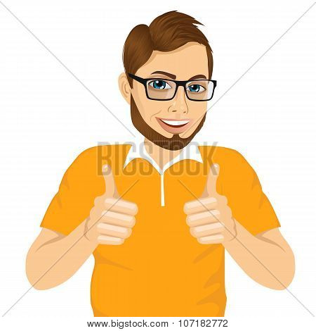 young man showing thumbs up sign