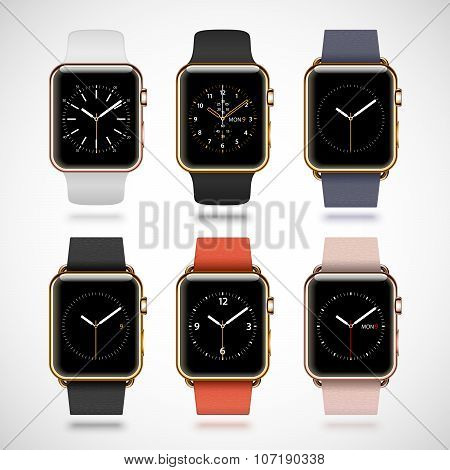 Set of 6 edition modern shiny golden smart watches