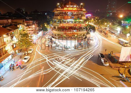 Hanoi traffic chaos at night