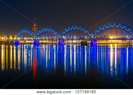 Railway Bridge at night, Riga, Latvia