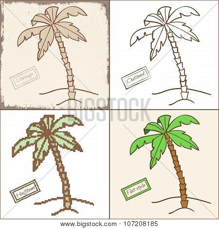 Set of Four Isolated Palm Trees