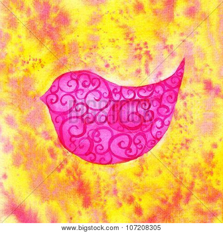 Watercolor Pink Bird