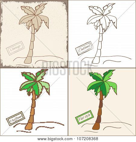Set of Four Isolated Palm Trees