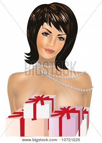 สาวในสร้อยไข่มุกกับของขวัญ