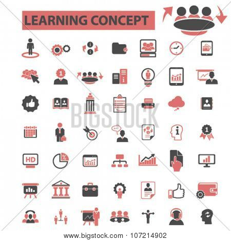 learning, education, business training  icons, signs vector concept set for infographics, mobile, website, application
