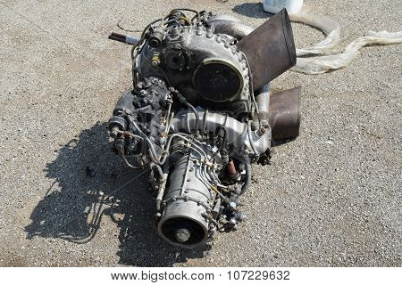 The Helicopter Engine Which Is Pulled Out Outside