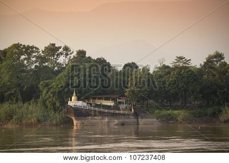 Pagoda Public Temple In Laos, Taken From Thailand