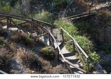 Wooden Walk And Stairway In The Nature. Top View