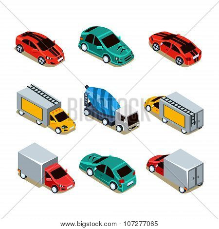 Transport Icon Set. Flat 3d Isometric
