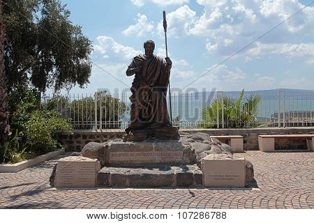 The Statue Of Saint Peter At Capharnaum, Israel