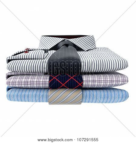 Stack of classic men's shirts and ties, front view