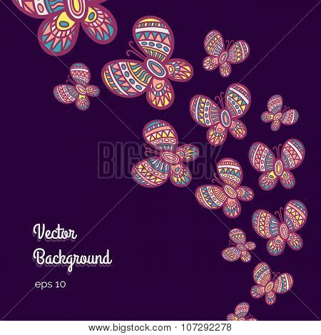 Colorful Ornate Butterflies On The Dark Background.