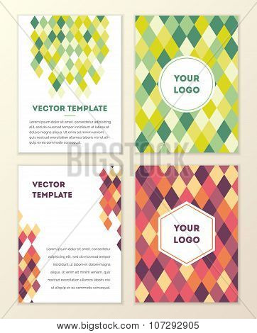 Vector Cover Template Design With Colorful Geometric Triangular Background.