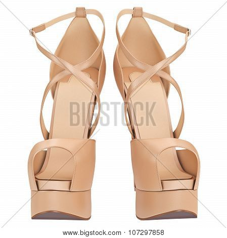 Women's beige leather sandals, front view