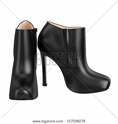Black patent leather shoes on high heels