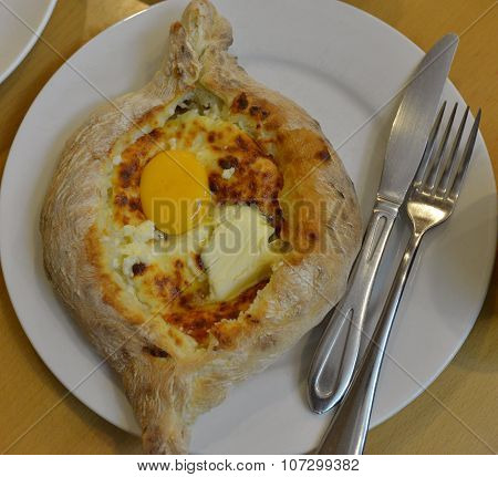 Adjarian Khachapuri On White Dish