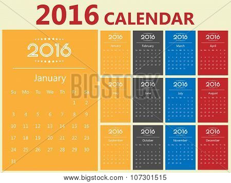 2016 Modern Calendar Template .vector/illustration.