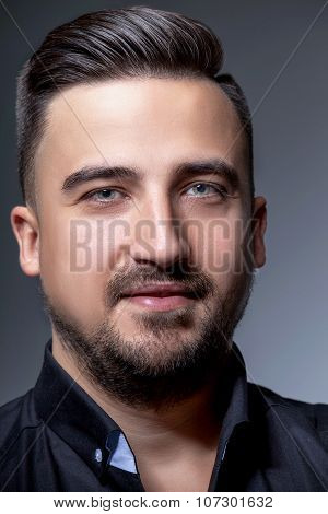 Headshot Of Handsome Men On Greu Background