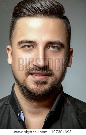 Headshot Of Handsome Men On Greu Background