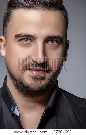 Headshot Of Handsome Men On Greu Background