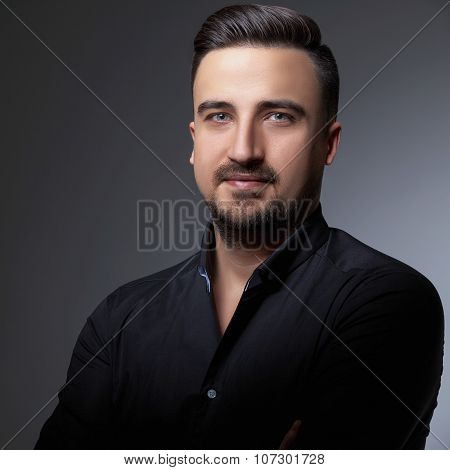 Headshot Of Handsome Men On Greu Background