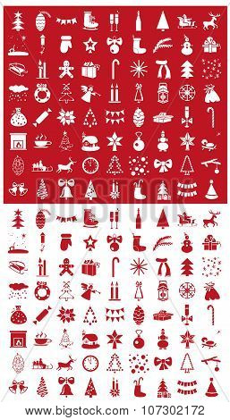 Christmas Icons On A Red And White