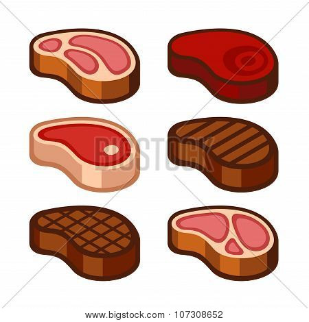 Steak Icons Set. Vector