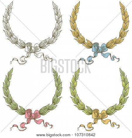 Vector Hand Drawn Laurel Wreath With Bow