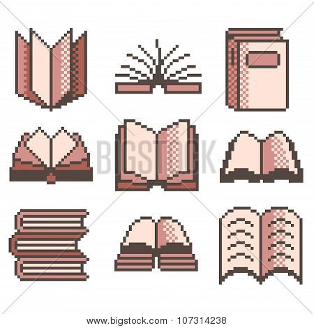Pixel Book For Games Icons Vector Set