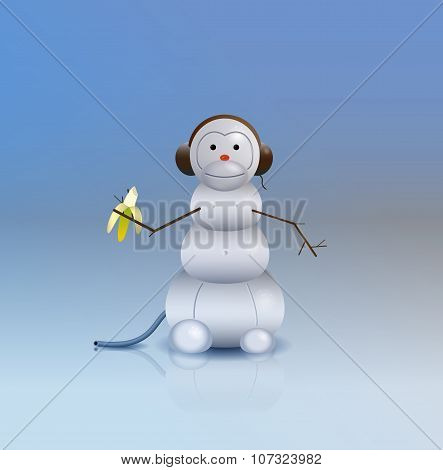 New Year 2016 Monkey snowman, vector illustration