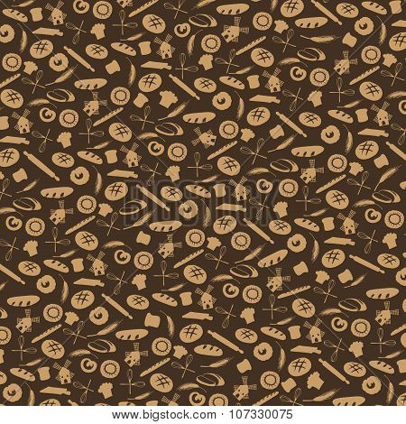 Doodle bakery,bread silhouette pattern.Vintage background