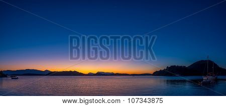 Sunrise on the bay of Nidri in Lefkas island Greece