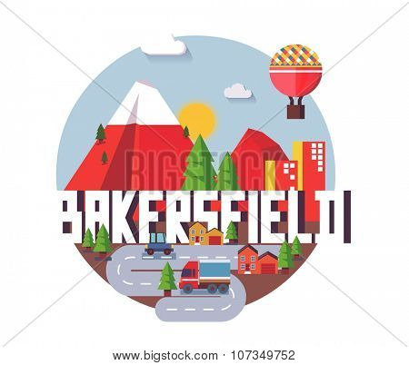 Bakersfield city travel destination in USA. vector cartoon,