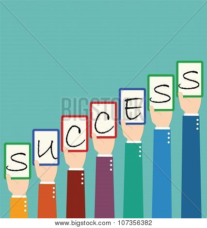 Businessman Hold Success Wording Tag