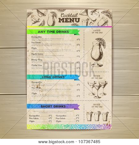 Vintage Cocktail Menu Design. Document Template