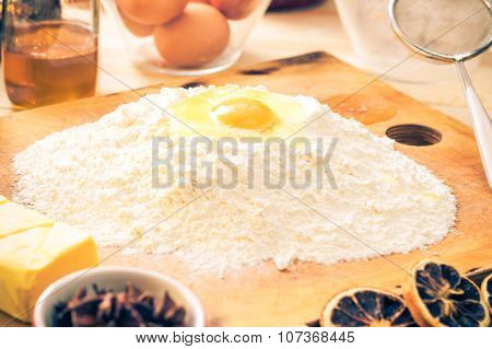 Preparing Christmas Iced Gingerbread Dough Ingredients Recipe Kitchen Table Egg Flour