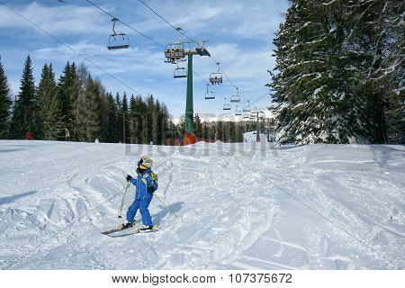 Skiing On The Dolomites, Val Di Fiemme, Italy