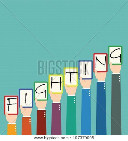 Businessman Hold Fighting Wording Tag