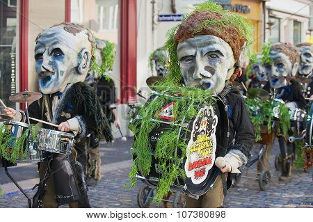 People take part in the parade at Lucerne carnival in Lucerne, Switzerland.
