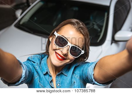 Concept for young sexy female car repair