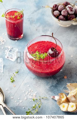 Cherry cold soup, gaspacho, gazpacho, smoothie in a glass