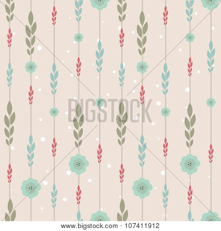 Floral seamless pattern with leaves on a light pink pastel background