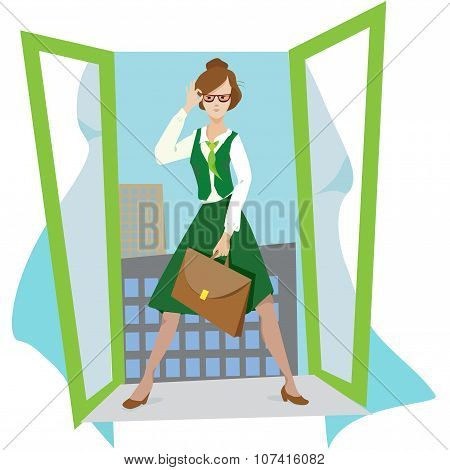 businesswoman in open  window